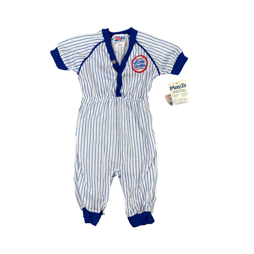 Vintage Playskool Play J's Little Slugger Baseball Sleeper Blue Pinstripe Large